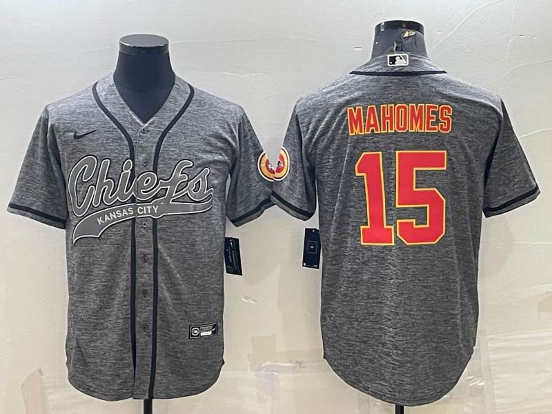 Men's Kansas City Chiefs Patrick Mahomes #15 Grey Game Jerseys Joint Edition