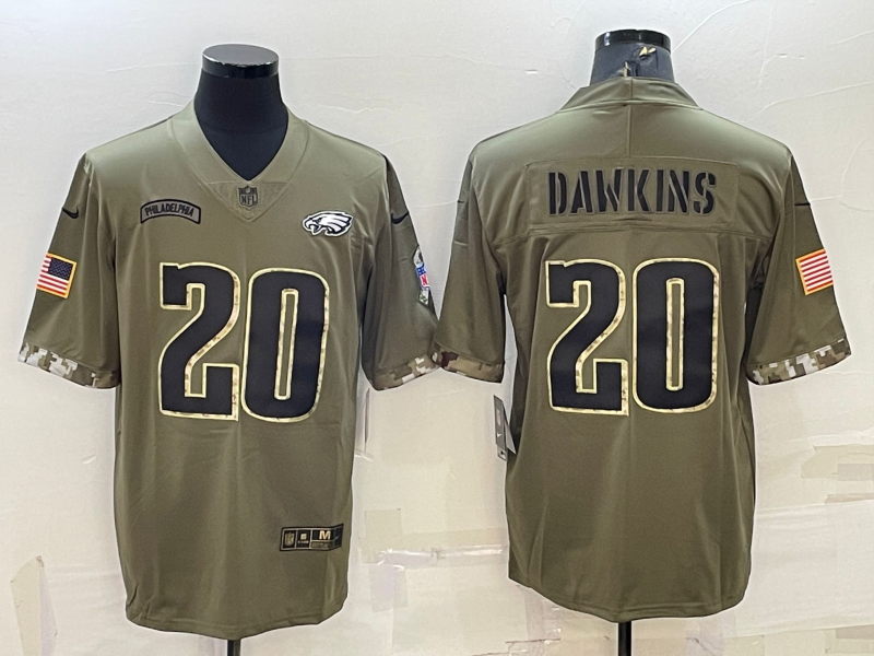 Men's Philadelphia Eagles Brian Dawkins #20 Olive 2022 Salute To Service Limited Jerseys