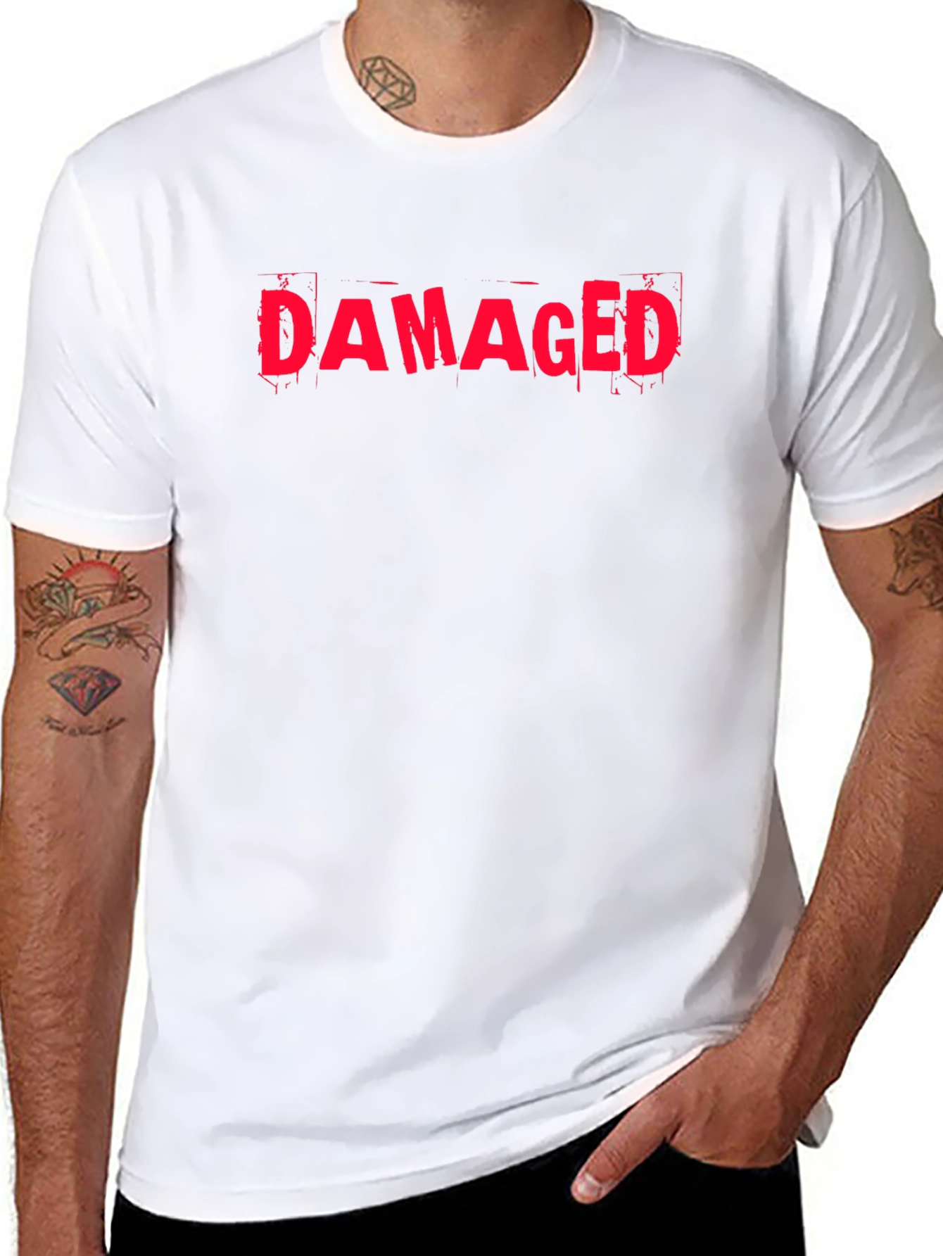 Damaged Graphic Tee - Black Cotton Casual T-Shirt