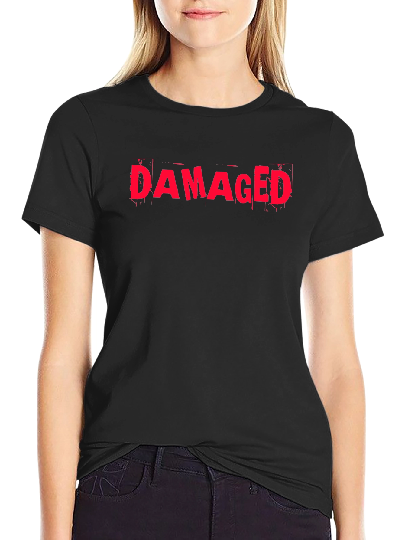 Damaged Graphic Tee - Black Cotton Casual T-Shirt