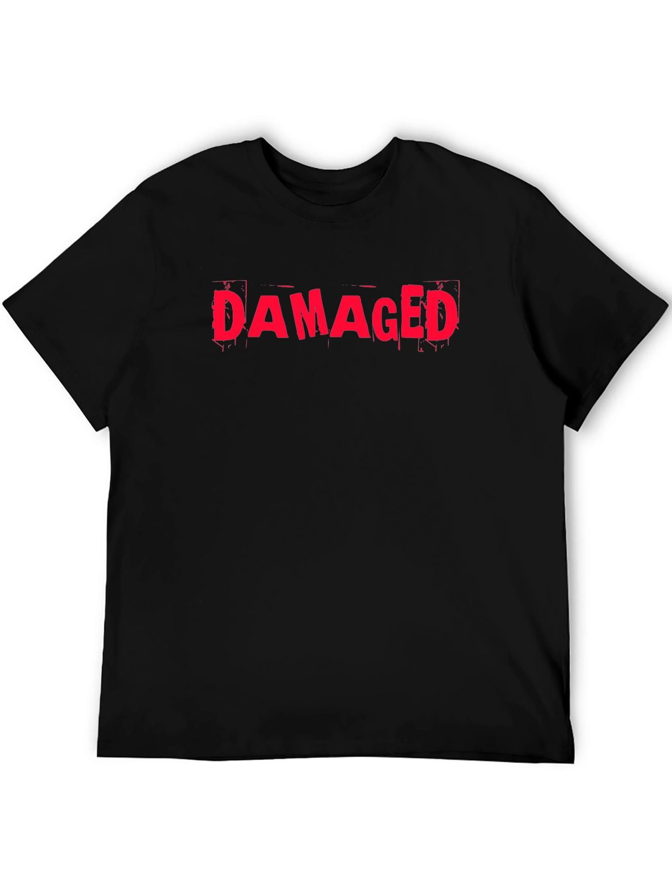 Damaged Graphic Tee - Black Cotton Casual T-Shirt