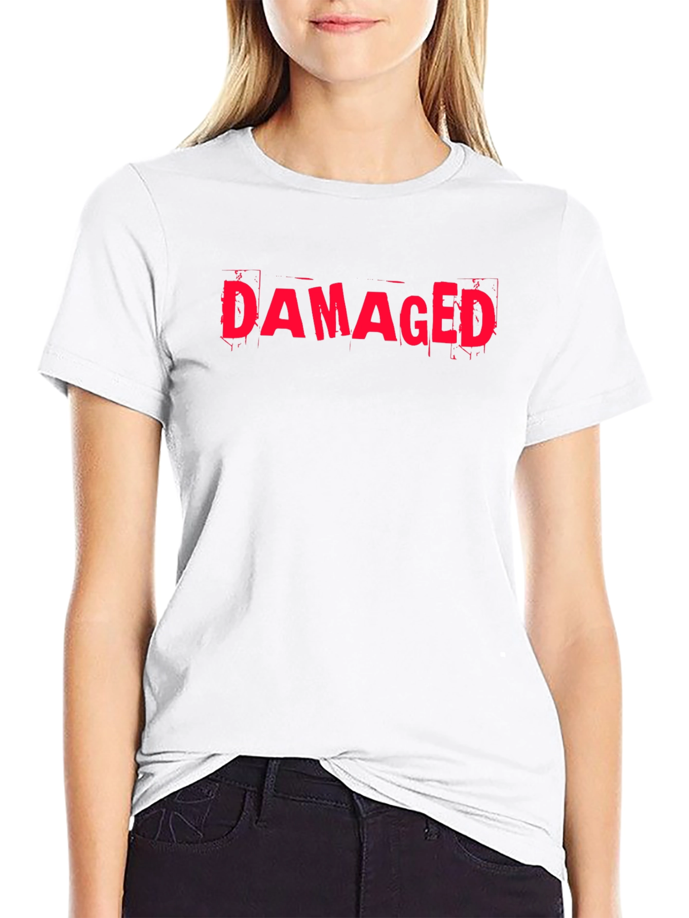 Damaged Graphic Tee - Black Cotton Casual T-Shirt