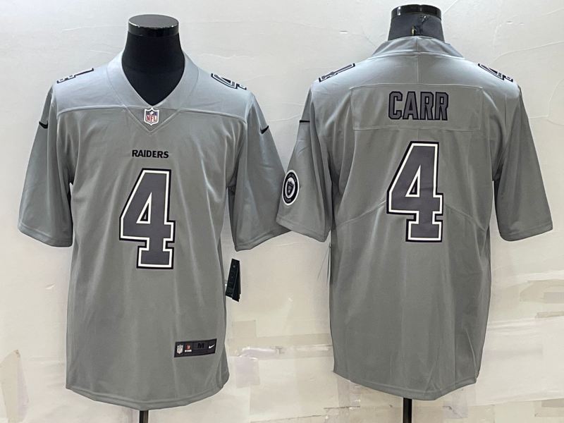 Men's Las Vegas Raiders Derek Carr #4 Gray Atmosphere Fashion Game Jerseys