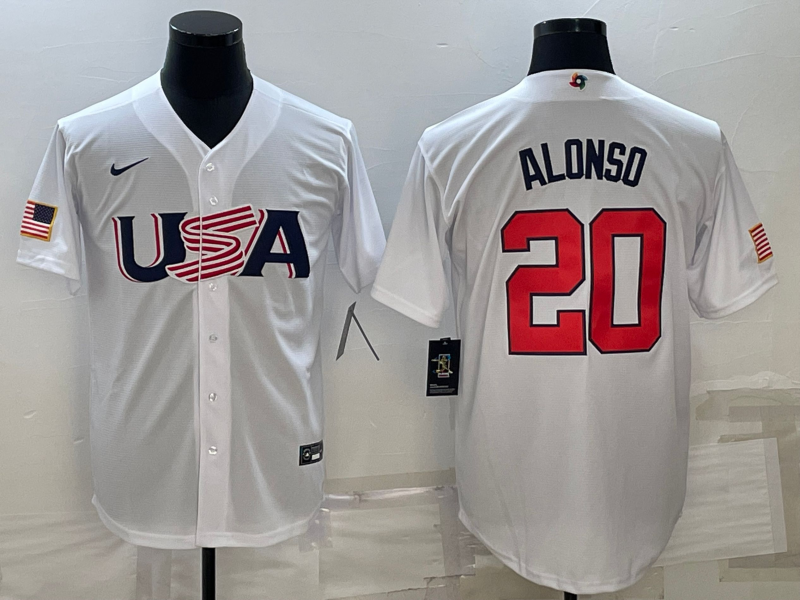 Men's 2023 World Baseball Classic #20 Pete Alonso USA White Jerseys