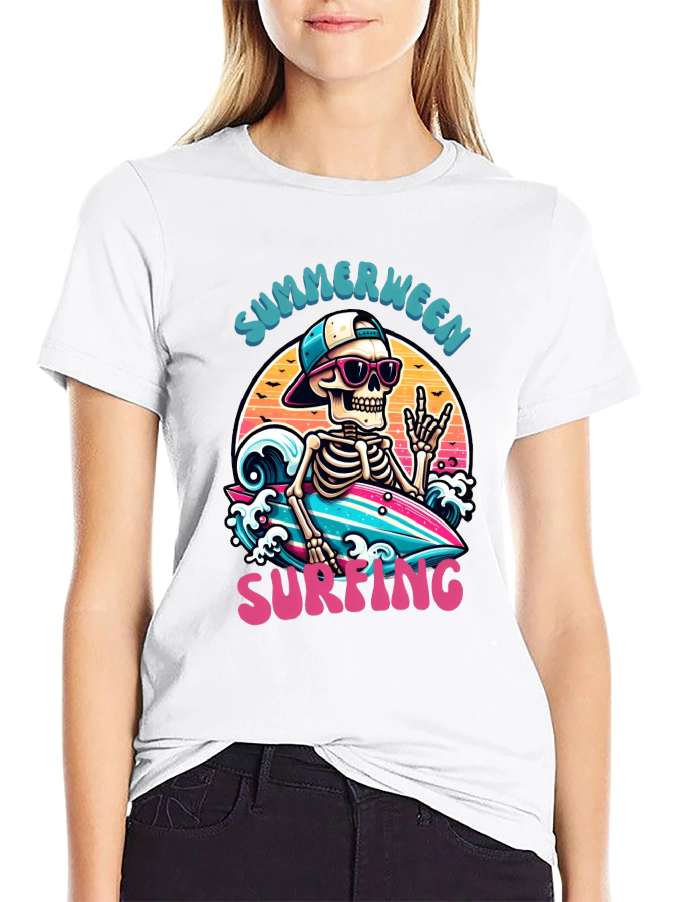 Summerween Skeleton Surfing T-Shirt