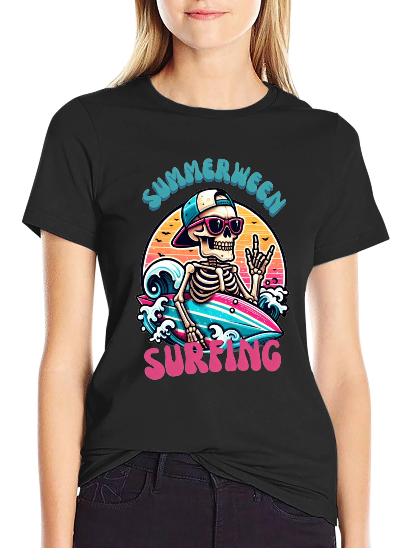 Summerween Skeleton Surfing T-Shirt