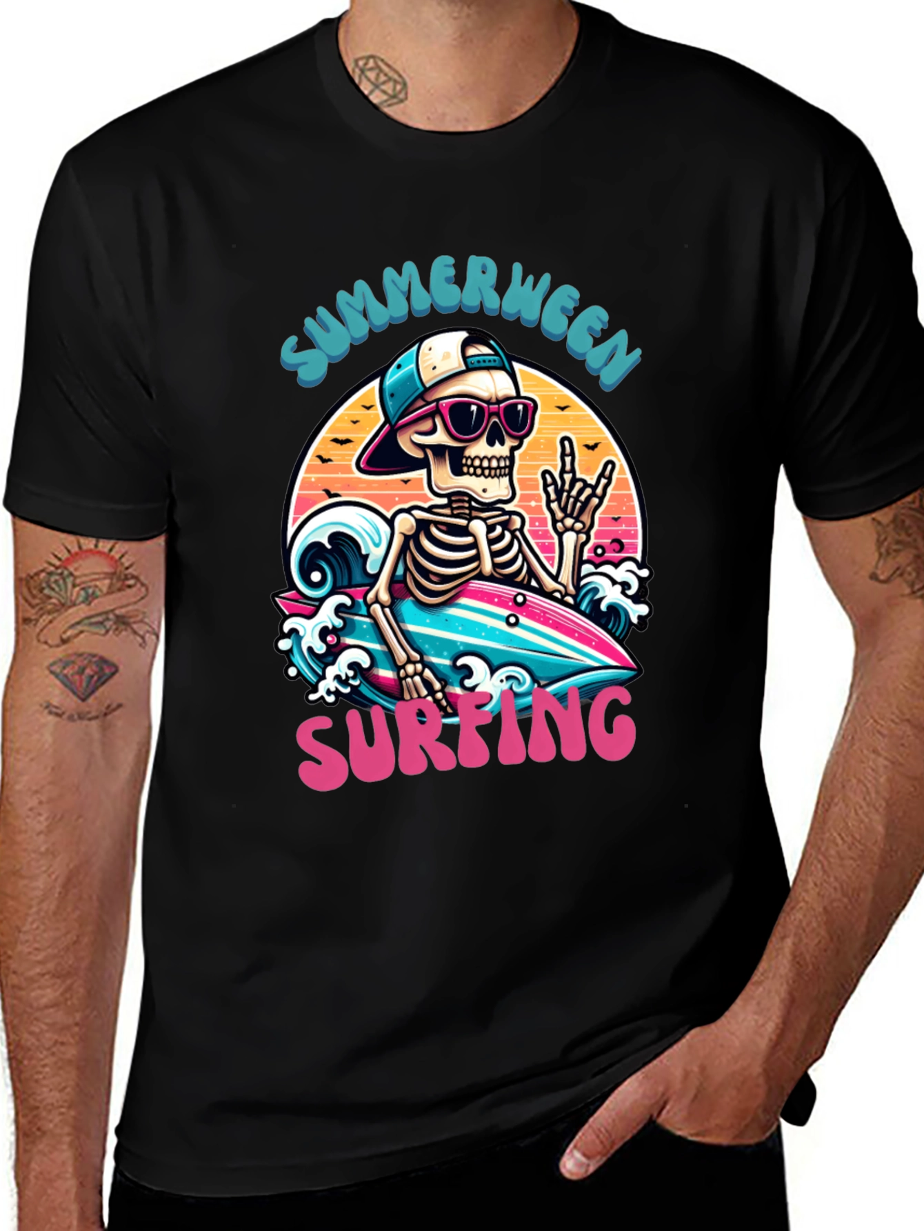 Summerween Skeleton Surfing T-Shirt