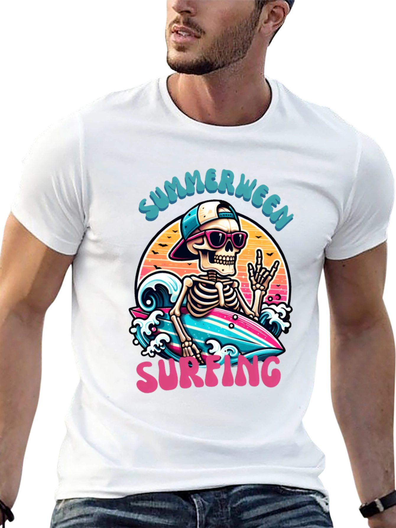 Summerween Skeleton Surfing T-Shirt