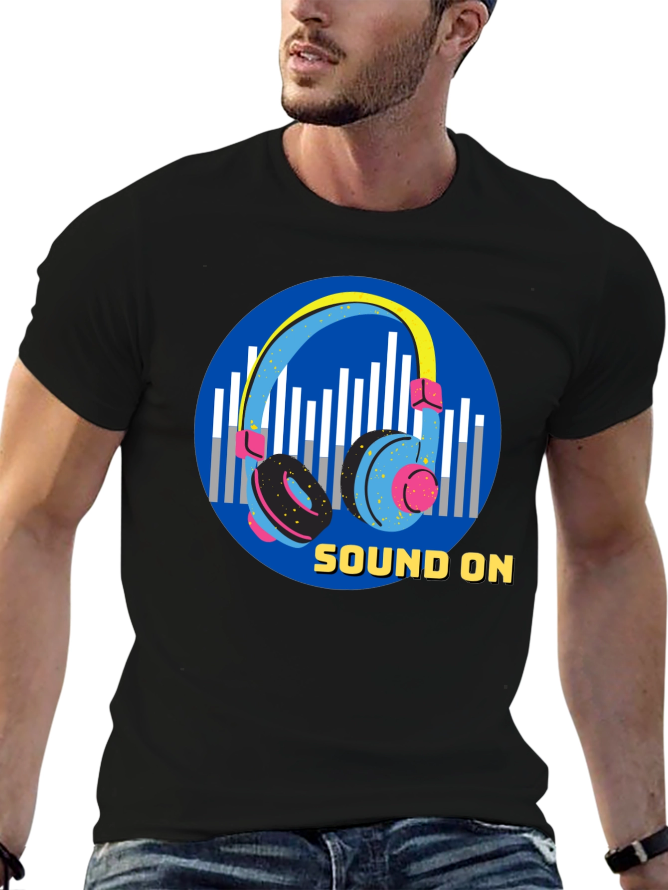 Sound On Graphic Tee - Black Cotton T-Shirt