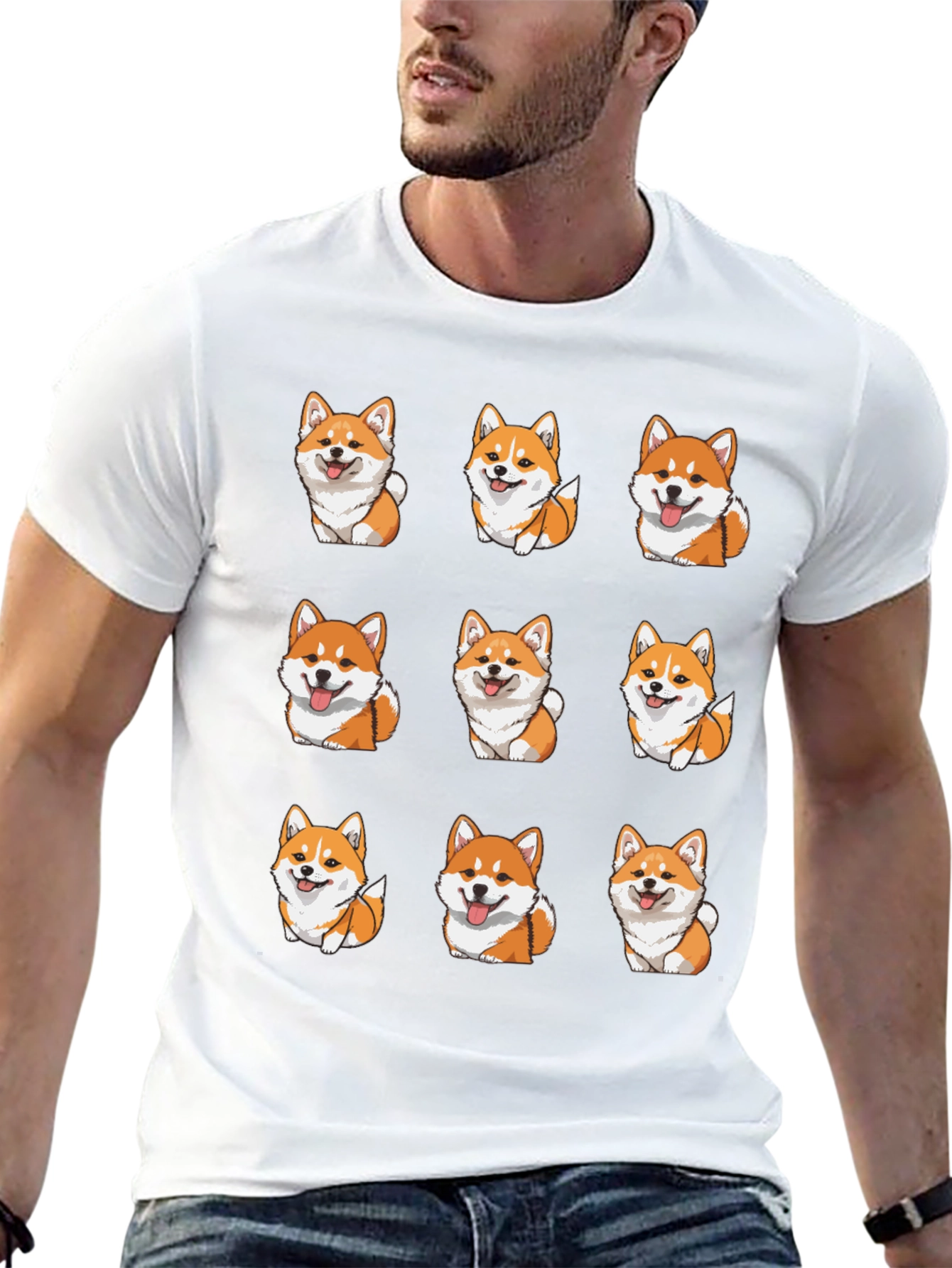 Corgi Dog Pattern Black T-Shirt
