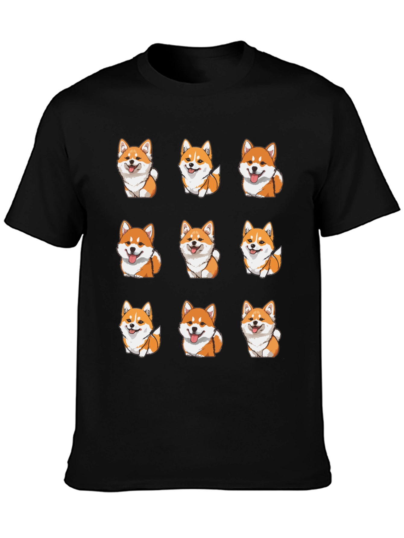 Corgi Dog Pattern Black T-Shirt