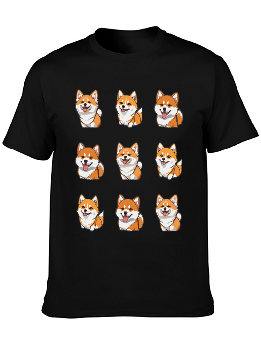 Corgi Dog Pattern Black T-Shirt