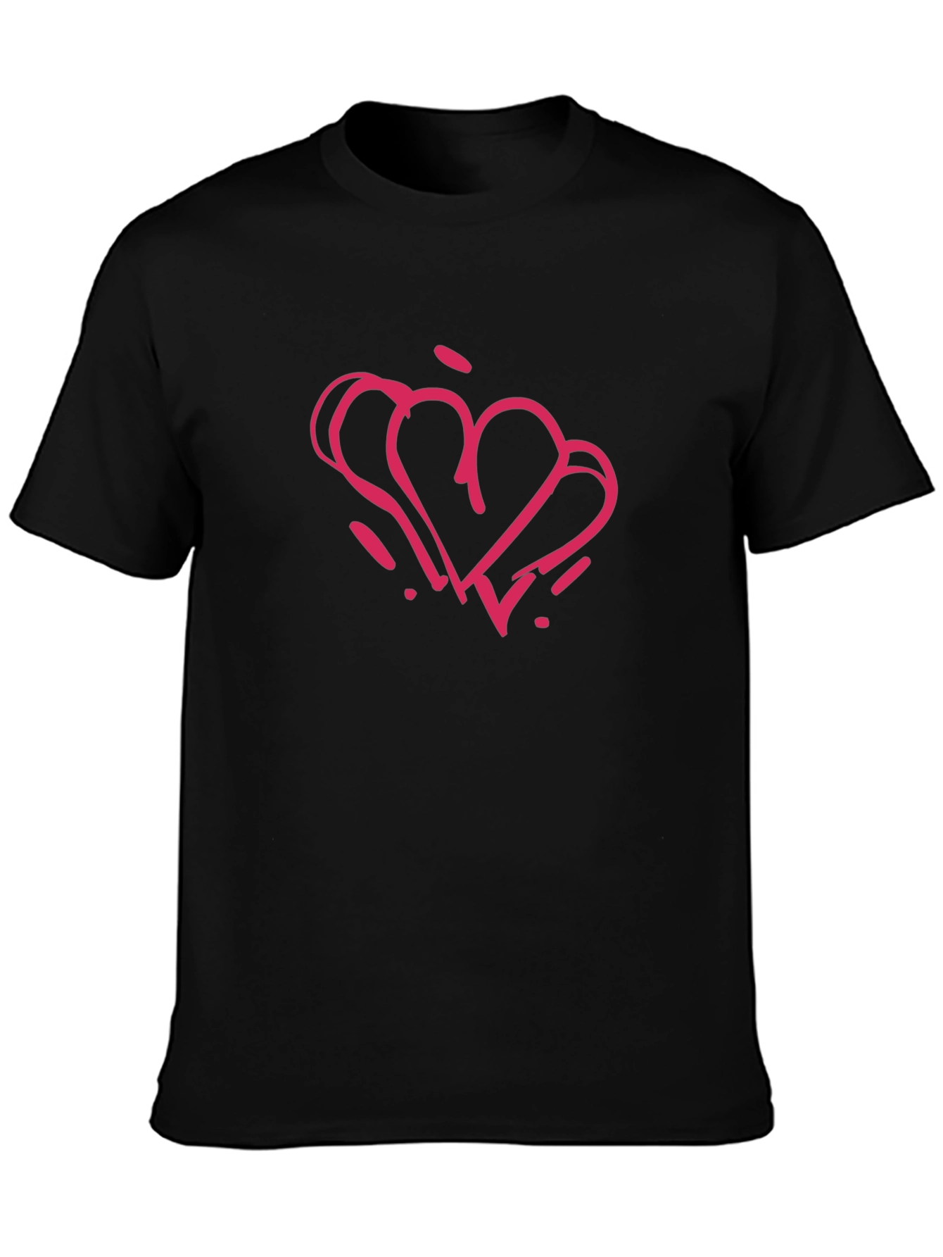 Black T-Shirt with Pink Heart Graphic