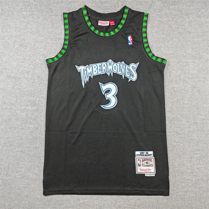 Men's Minnesota Timberwolves Stephon Marbury #3 Black 1997/98 Hardwood Classics Swingman Jerseys