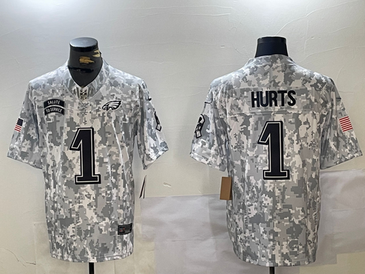 Men's Philadelphia Eagles Jalen Hurts #1 Arctic Camo 2024 Salute to Service Limited Jerseys