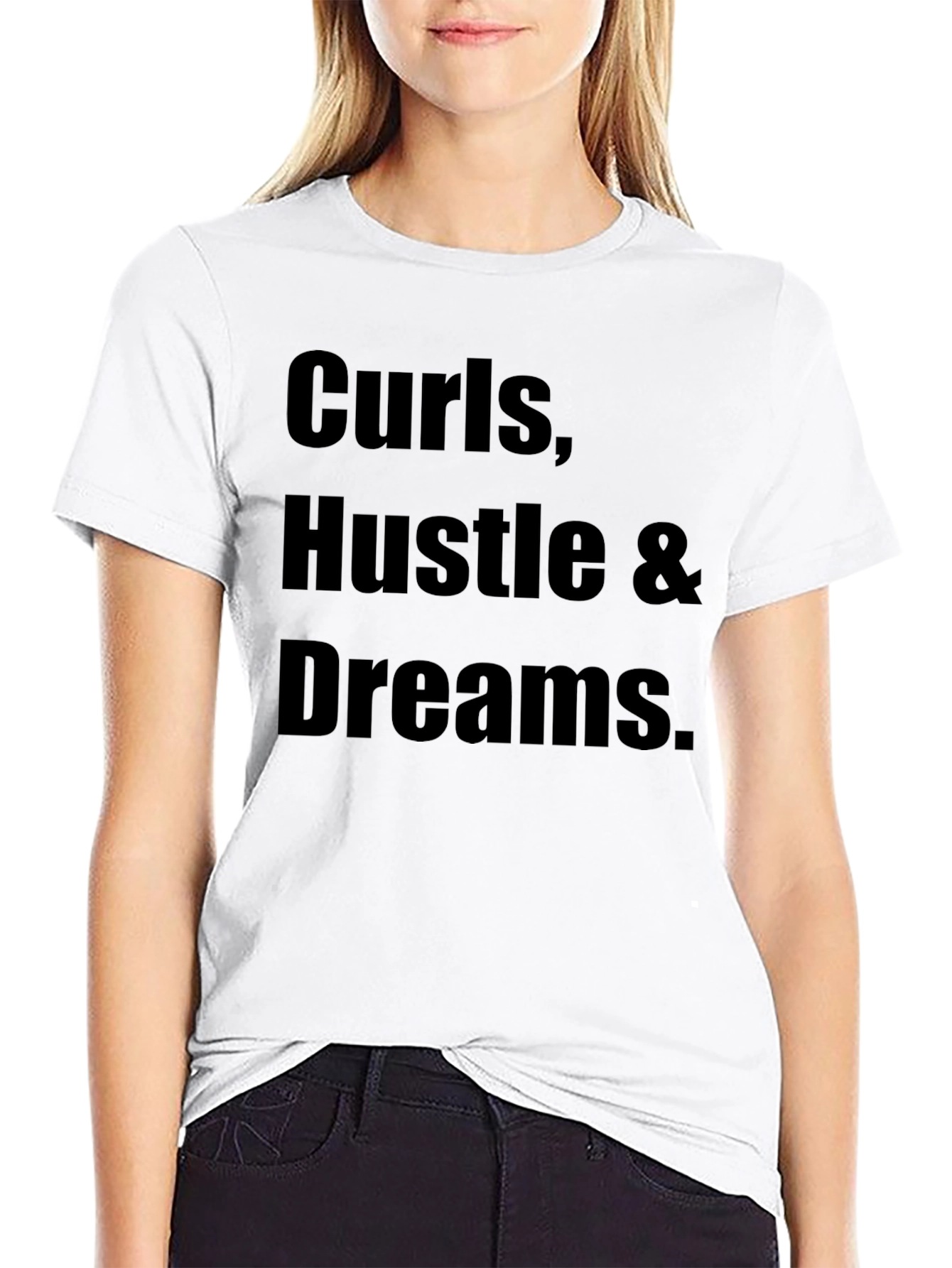 Curls Hustle Dreams Black Graphic Tee