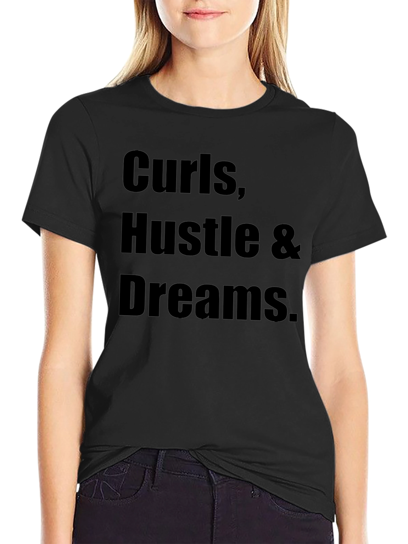 Curls Hustle Dreams Black Graphic Tee