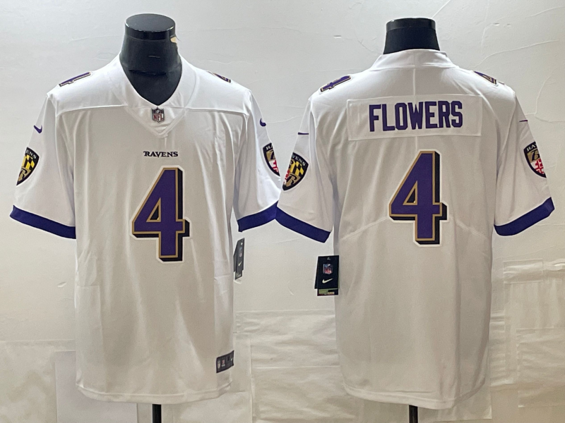 Men's Baltimore Ravens Zay Flowers #4 White Game Jerseys