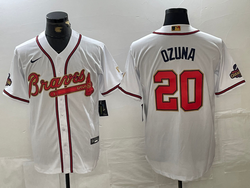 Men's Atlanta Braves Marcell Ozuna #20 White Limited Player Jerseys