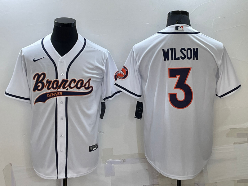 Men's Denver Broncos Russell Wilson #3 White Game Jerseys Joint Edition