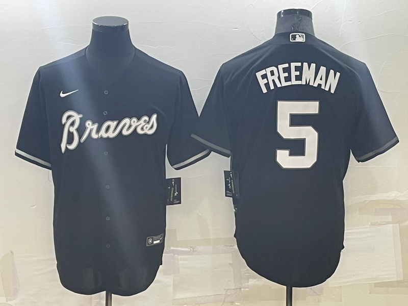 Men's Atlanta Braves Freedie Freeman #5 Black Replica Baseball Jerseys