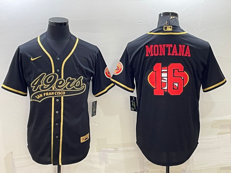 Men's San Francisco 49ers Joe Montana #16 Black Game Player Jerseys Joint Edition