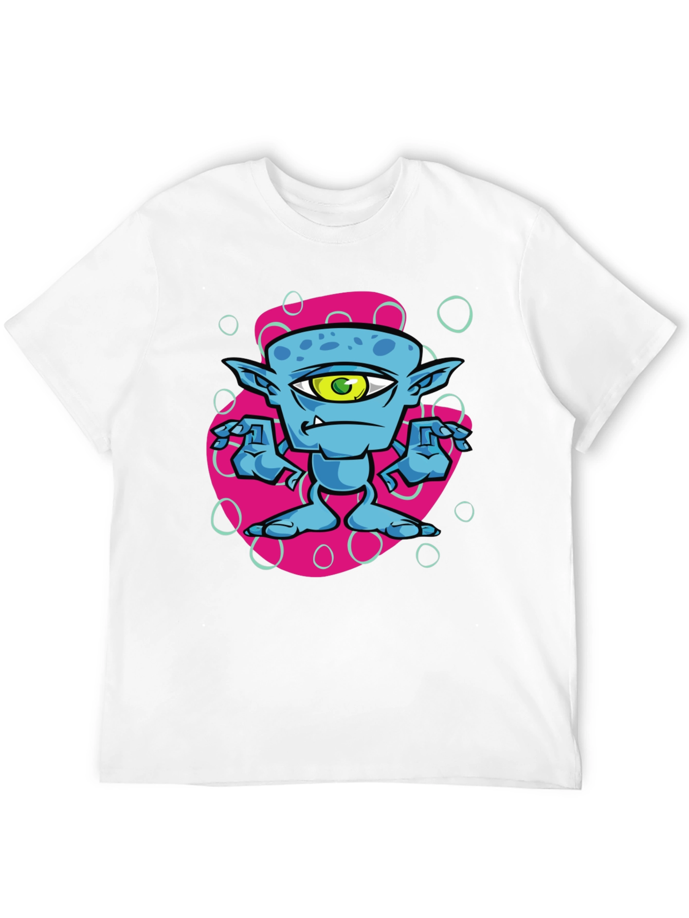 One-Eyed Alien Cartoon Graphic Tee - Black