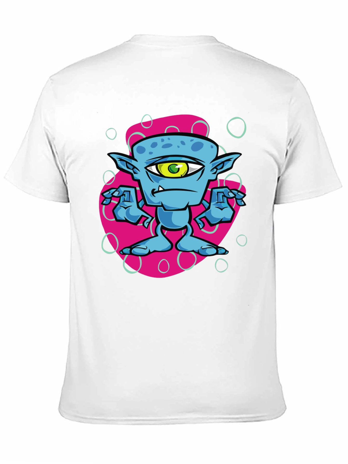 One-Eyed Alien Cartoon Graphic Tee - Black