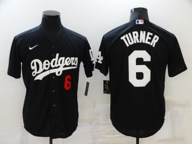 Men's Los Angeles Dodgers Trea Turner #6 Black Stitched Jerseys