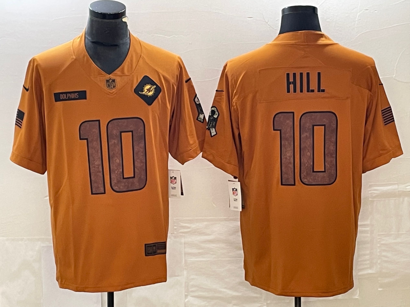 Men's Miami Dolphins Tyreek Hill #10 Brown 2023 Salute To Service Limited Jerseys