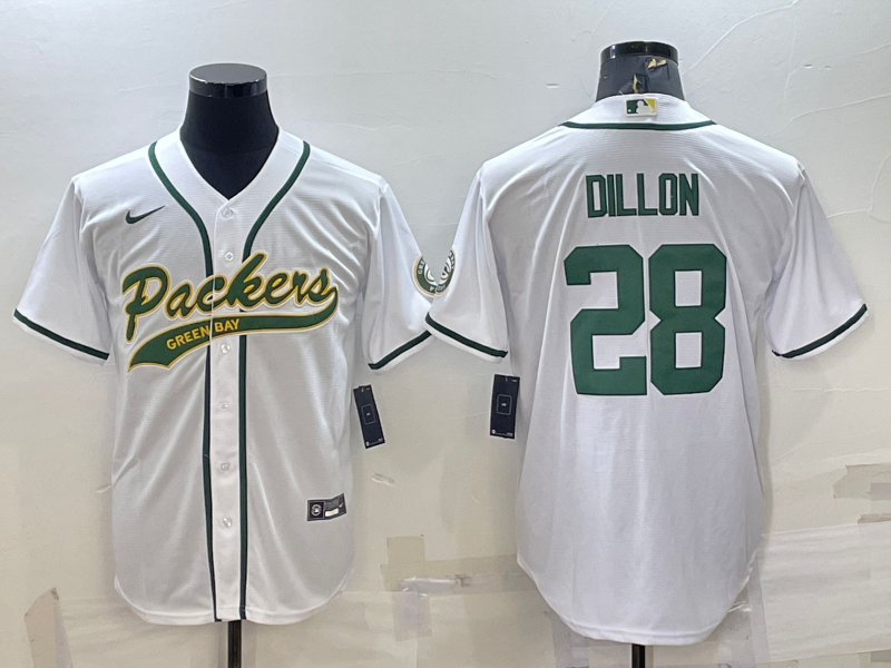 Men's Green Bay Packers AJ Dillon #28 White Game Jerseys Joint Edition