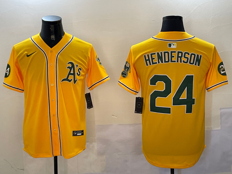 Men's Oakland Athletics Rickey Henderson #24 Yellow Game Player Jerseys