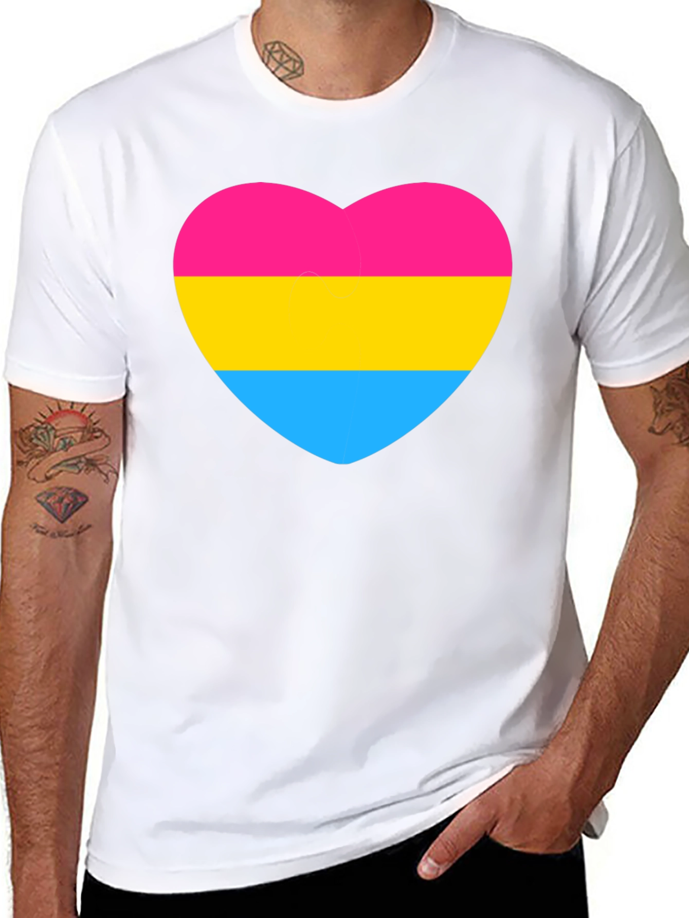 Pansexual Pride Heart Graphic Tee - Black