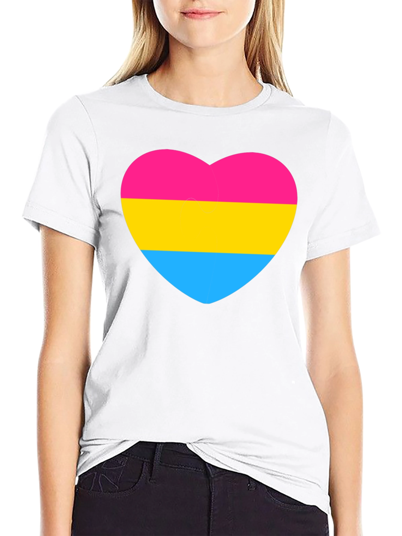 Pansexual Pride Heart Graphic Tee - Black