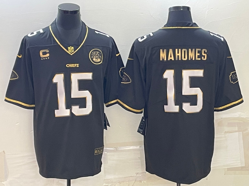 Men's Kansas City Chiefs Patrick Mahomes #15 Black Team Game Jerseys