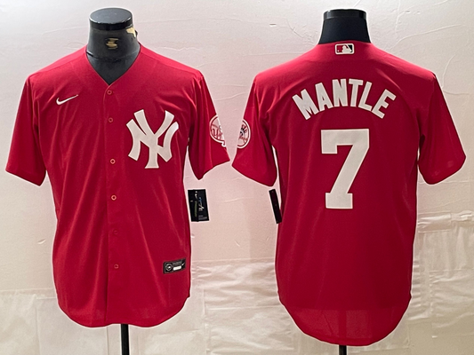 Men's New York Yankees Mickey Mantle #7 Red Replica Player Jerseys