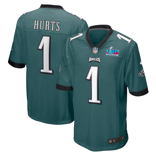Men's Philadelphia Eagles Jalen Hurts #1 Midnight Green Super Bowl LVII Patch Game Jerseys