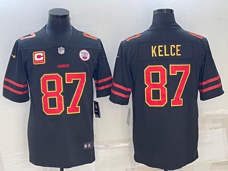 Men's Kansas City Chiefs Travis Kelce #87 Black Team Game Jerseys