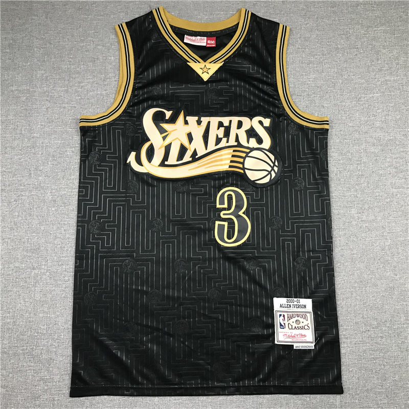 Men's Philadelphia 76ers Allen Iverson Black 2000-01 Hardwood Classics Jerseys