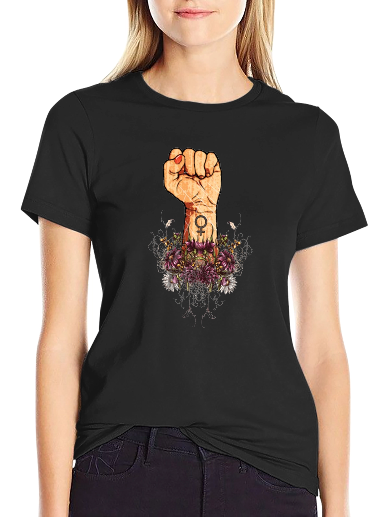 Empowered Womens Fist Graphic Tee - Black