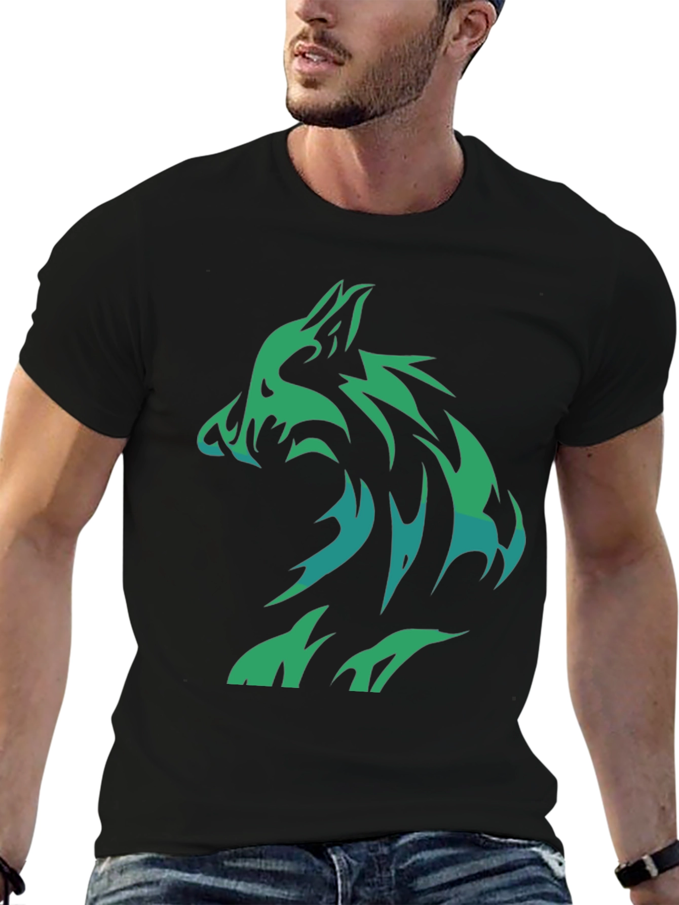 Tribal Wolf Graphic Tee - Black