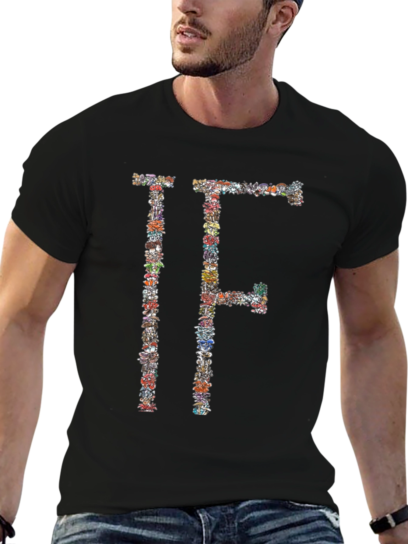 Floral Letter Graphic Black T-Shirt