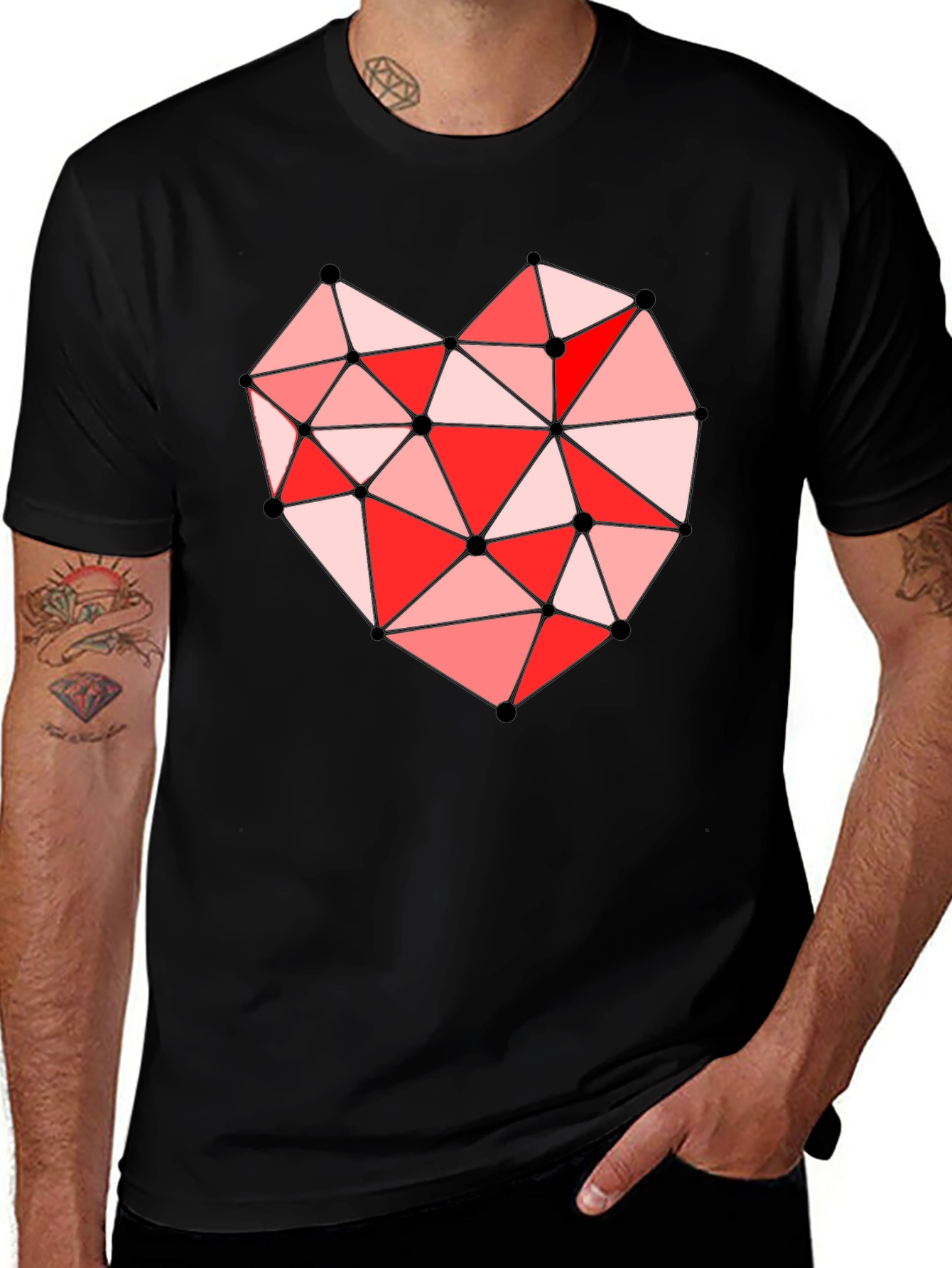 Geometric Heart Graphic Black T-Shirt