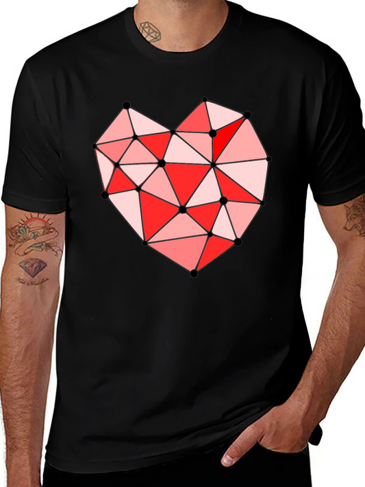 Geometric Heart Graphic Black T-Shirt