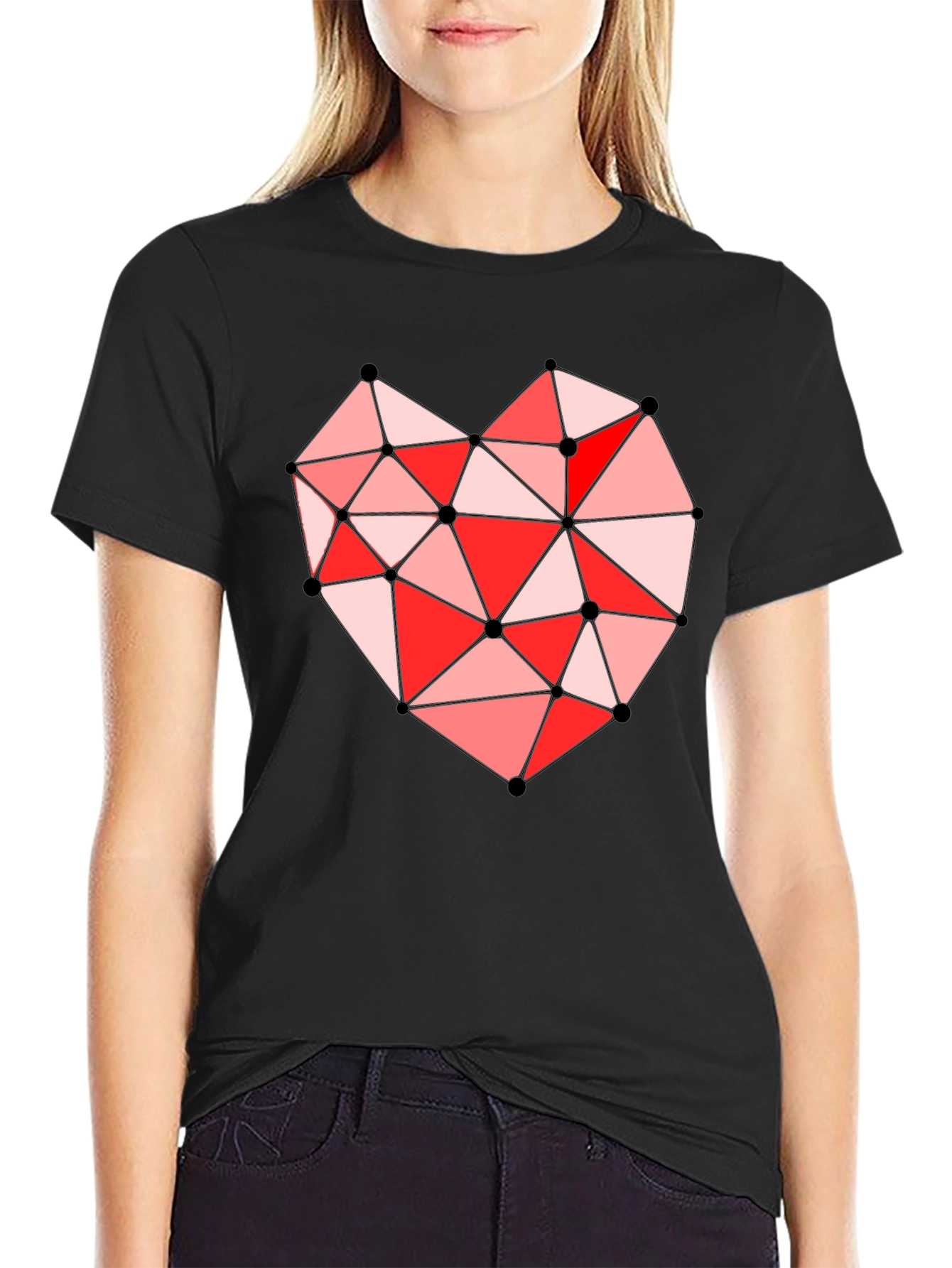 Geometric Heart Graphic Black T-Shirt