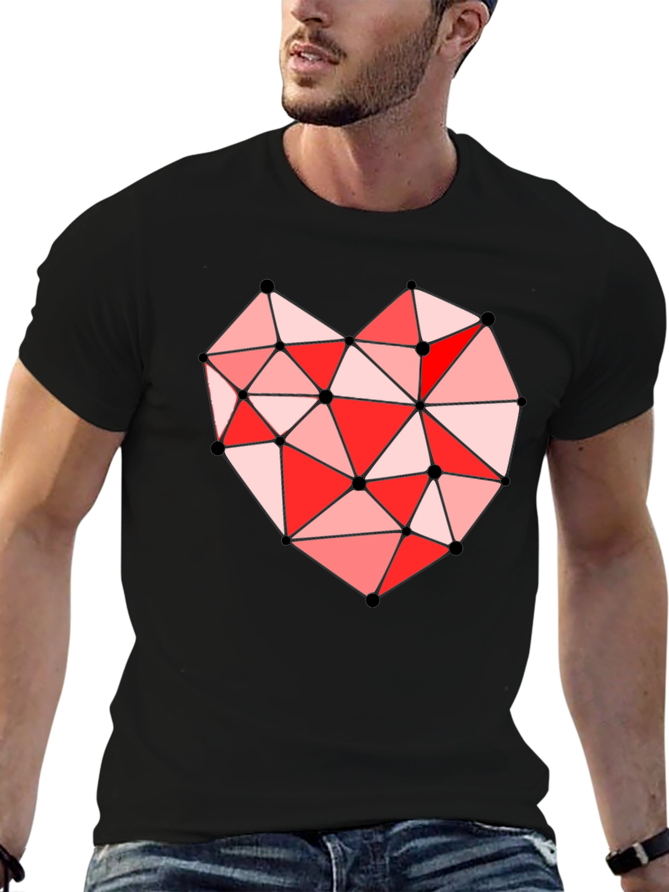 Geometric Heart Graphic Black T-Shirt