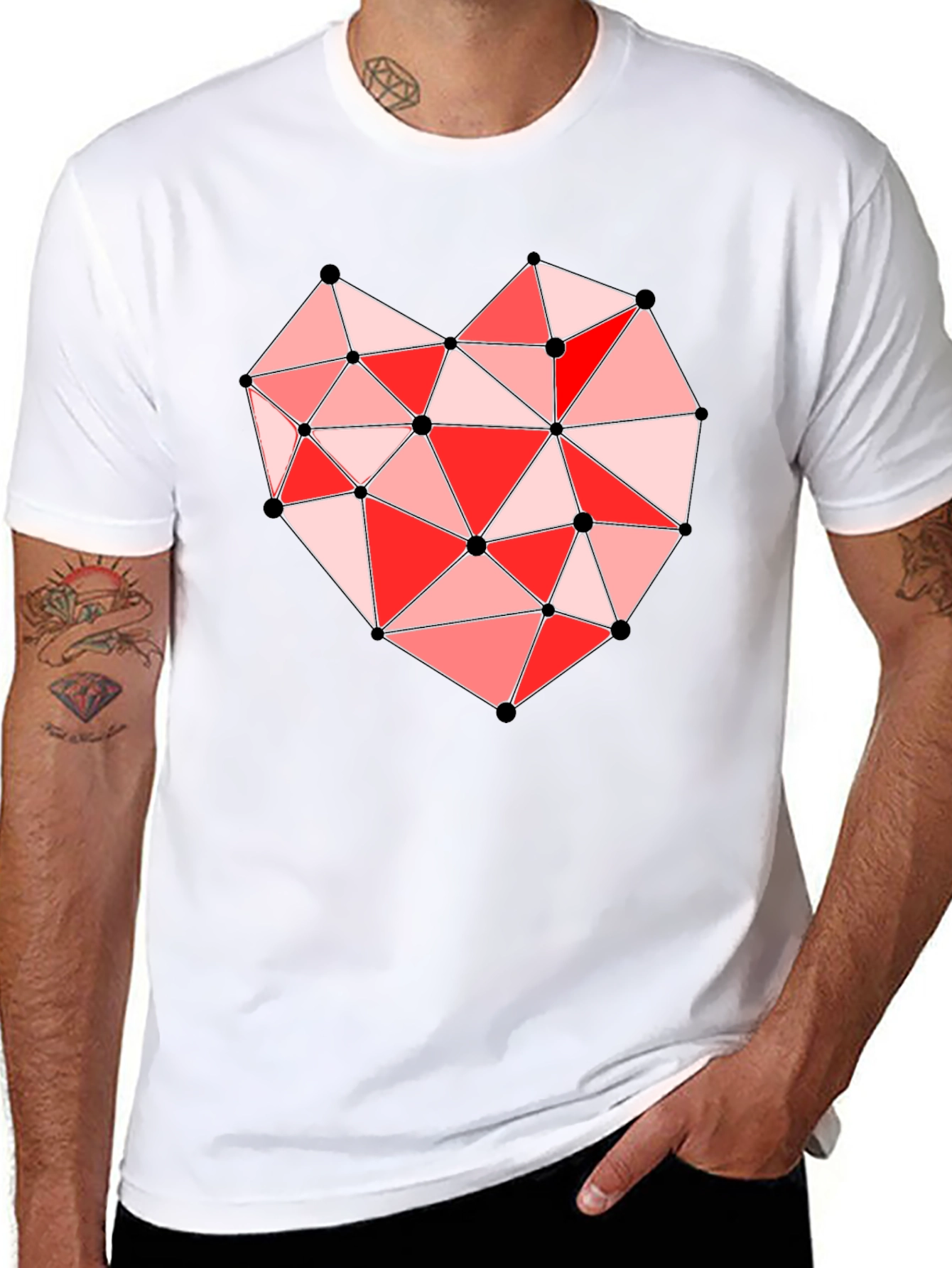 Geometric Heart Graphic Black T-Shirt