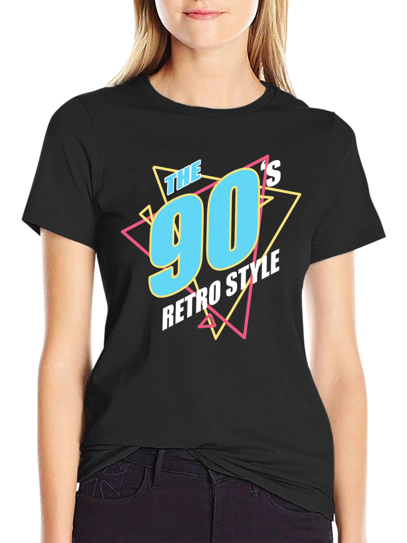 90s Retro Style Graphic Tee - Black