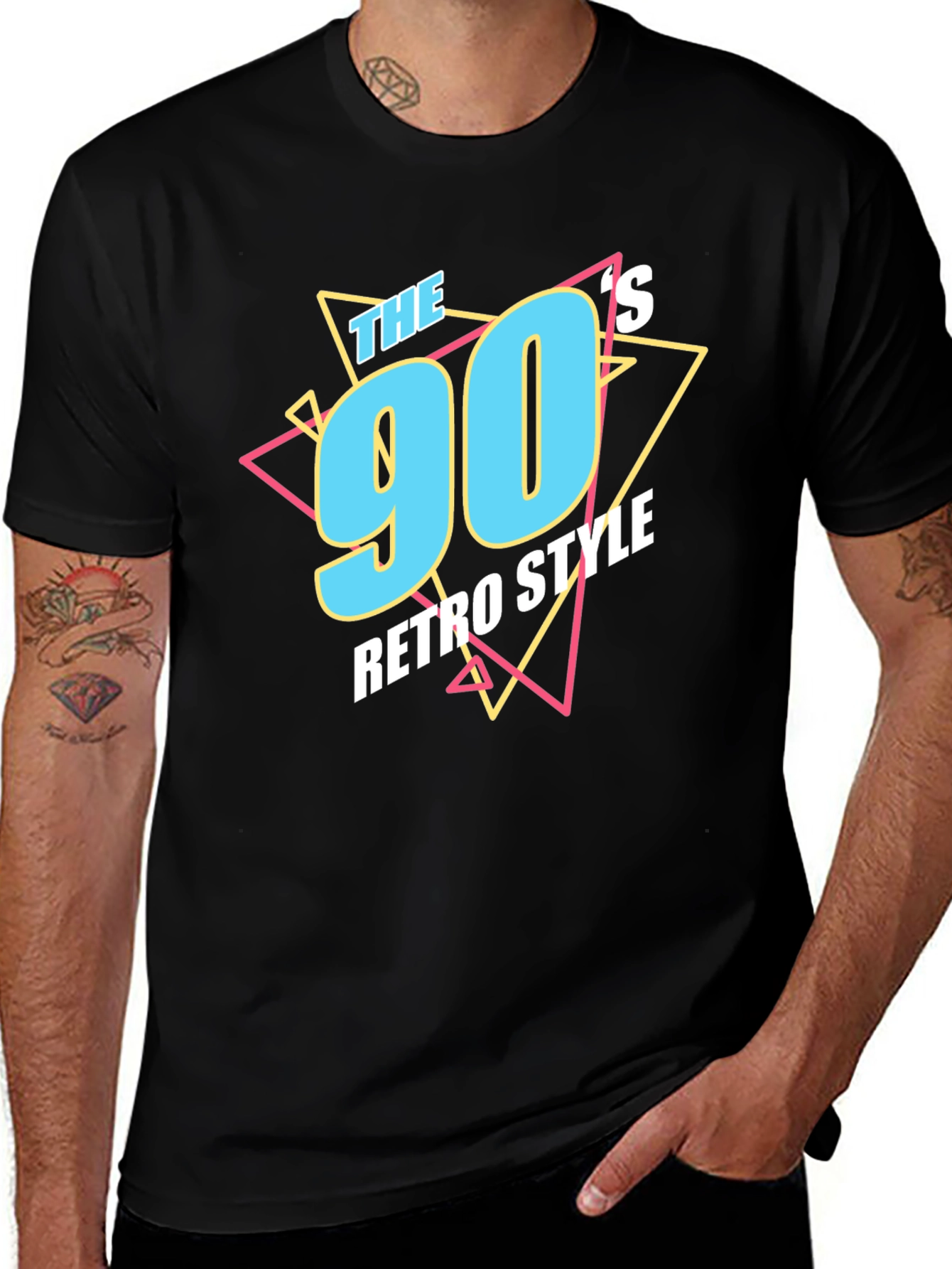 90s Retro Style Graphic Tee - Black