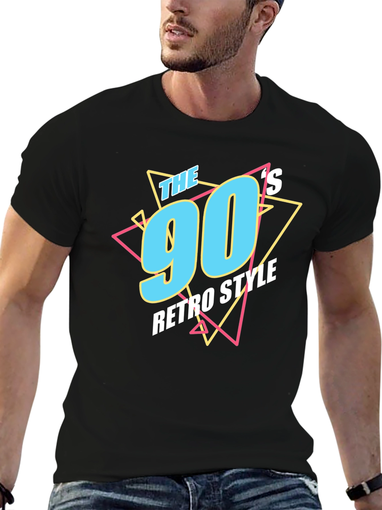90s Retro Style Graphic Tee - Black